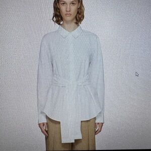 Alexander Wang White Long-Sleeve Point-Collar Peplum Blouse